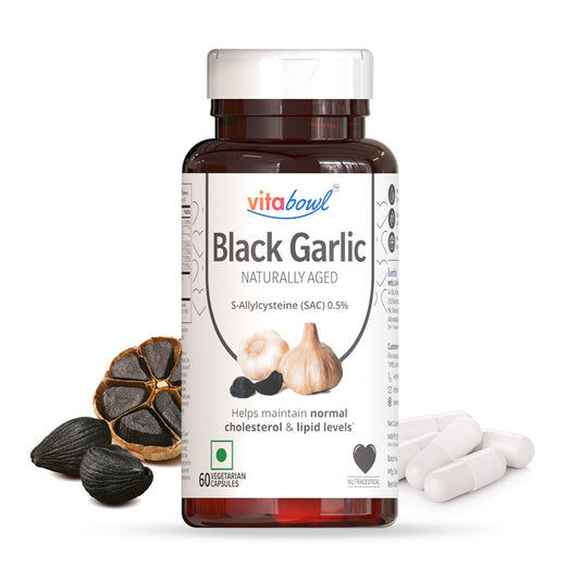100% Natural & Organic Black Garlic Capsules | Made with 100% Cloves | 120 Days Naturally Aged & Fermented | Manages Cholesterol Levels & Lipid Profiles - 60 Veg Capsules