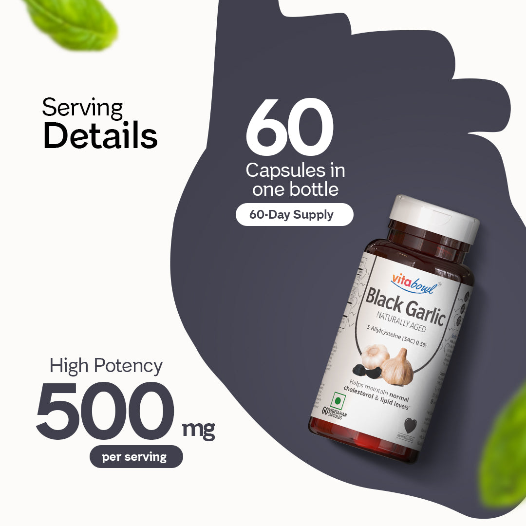 100% Natural & Organic Black Garlic Capsules | Made with 100% Cloves | 120 Days Naturally Aged & Fermented | Manages Cholesterol Levels & Lipid Profiles - 60 Veg Capsules