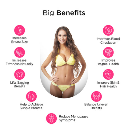Big Benefits of Zoom Breast Enhancer Supplement, Increases Breast Size, Increases Firmness Naturally, Lifts Sagging Breasts, Help to Achieve Supple Breasts, Reduces Menopause Symptoms, Improves Blood Circulation, Improves Vaginal Health, Improve Skin & Hair Health, Balance Uneven Breasts