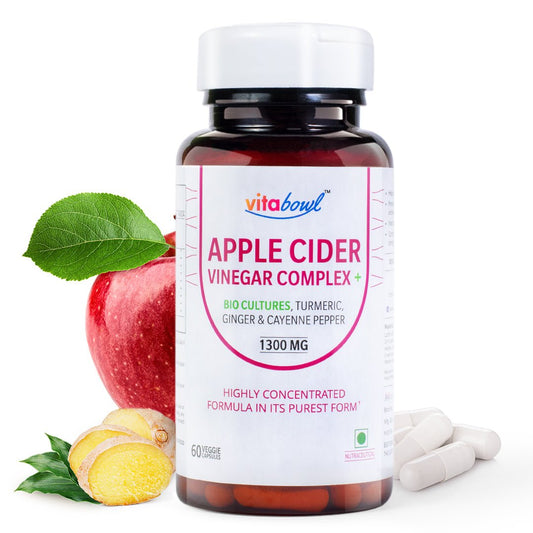 Apple Cider Vinegar Complex+ Capsules with Pre & Probiotic, Helps in Weight Management & Boosts Gut Health - 60 Veg Capsules - Vitabowl