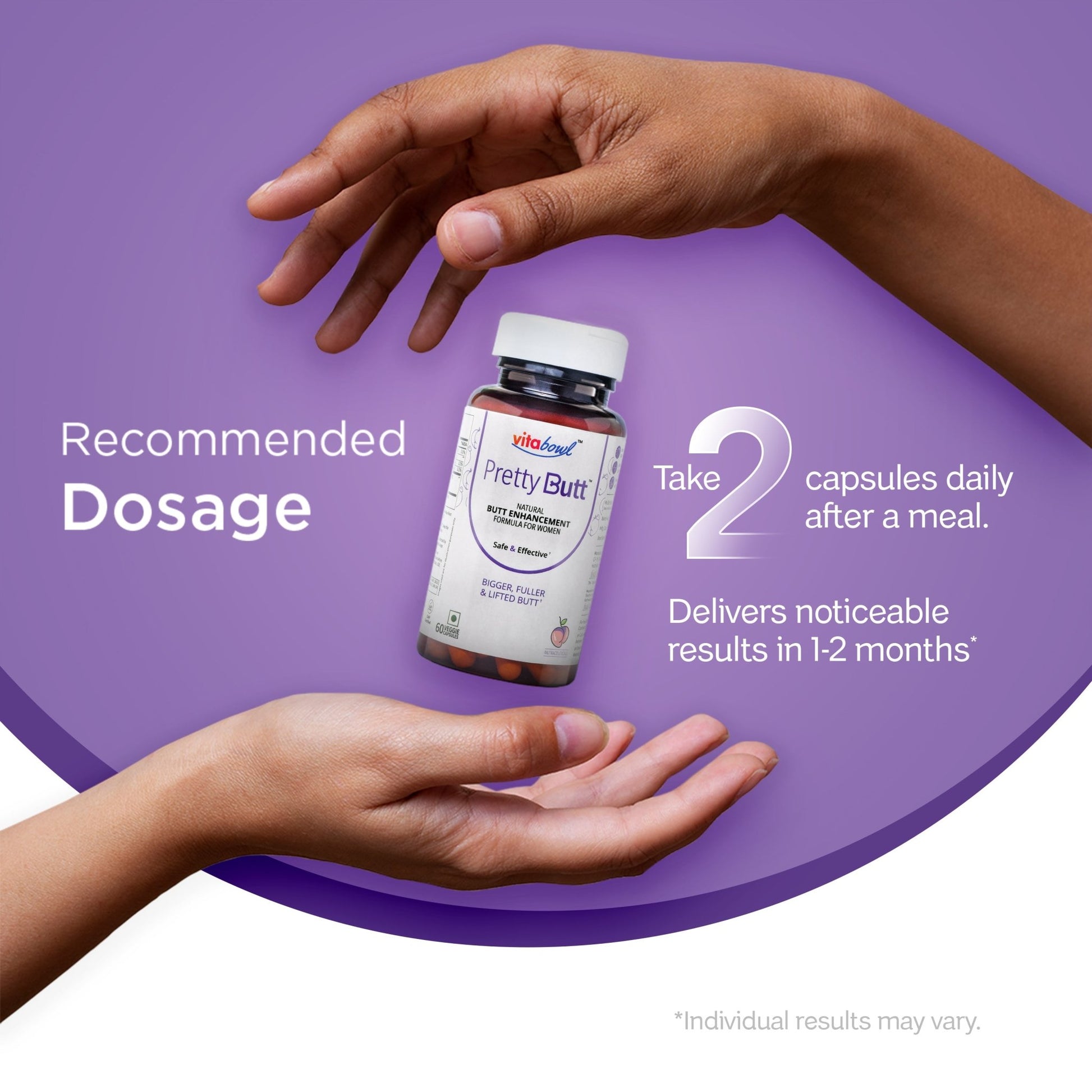 Pretty Butt Capsules, Enhances Fertility, Natural Curves & Improves Estrogen Levels - 60 Veg Capsules - Vitabowl