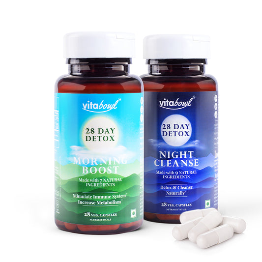 Vitabowl's 28 Day Detox, Supports Liver & Kidney Detox, Helps in Digestion, Reduces Stress & Anxiety  - 56 Veg Capsules