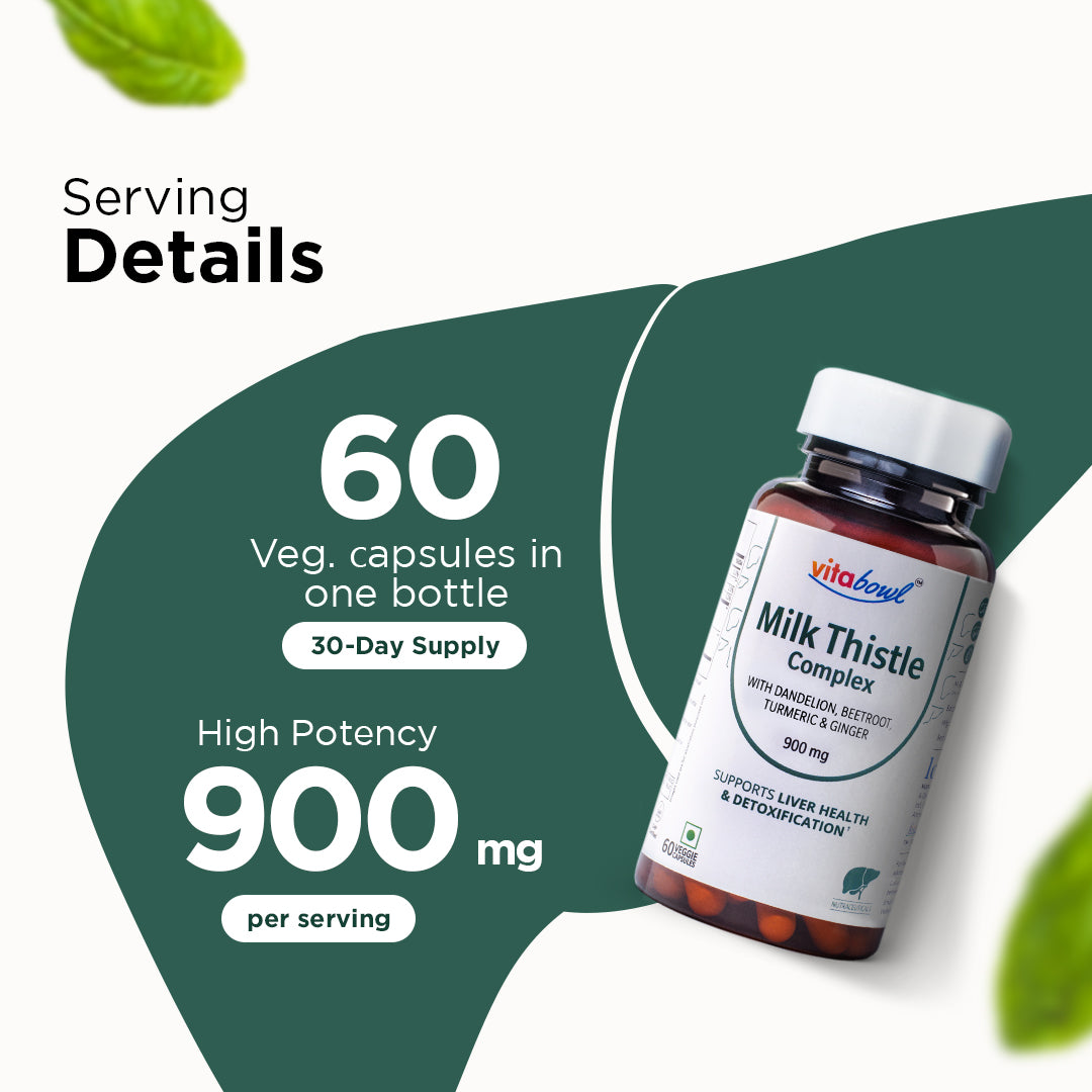 Milk Thistle with Beetroot, Dandelion Root, Tumeric & Ginger Extract with 80% Silymarin for Fatty Liver, Liver Detox & Support, Antioxidant Support, Detox - 60 Veg Capsules