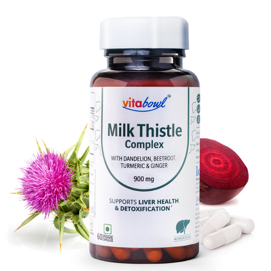 Milk Thistle with Beetroot, Dandelion Root, Tumeric & Ginger Extract with 80% Silymarin for Fatty Liver, Liver Detox & Support, Antioxidant Support, Detox - 60 Veg Capsules