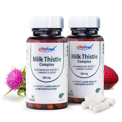 Milk Thistle with Beetroot, Dandelion Root, Tumeric & Ginger Extract with 80% Silymarin for Fatty Liver, Liver Detox & Support, Antioxidant Support, Detox - 60 Veg Capsules