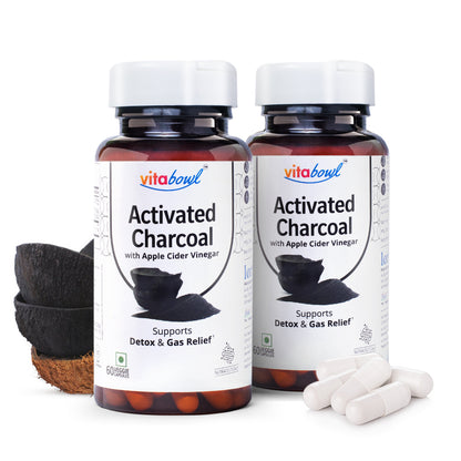 Activated Charcoal Capsules with Apple Cider Vinegar, Helps in Digestion, Bloating, Liver & Kidney Detox - 60 Veg Capsules