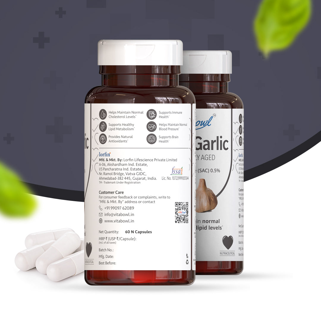 100% Natural & Organic Black Garlic Capsules | Made with 100% Cloves | 120 Days Naturally Aged & Fermented | Manages Cholesterol Levels & Lipid Profiles - 60 Veg Capsules