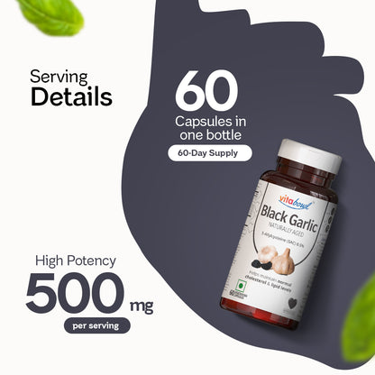 100% Natural & Organic Black Garlic Capsules | Made with 100% Cloves | 120 Days Naturally Aged & Fermented | Manages Cholesterol Levels & Lipid Profiles - 60 Veg Capsules