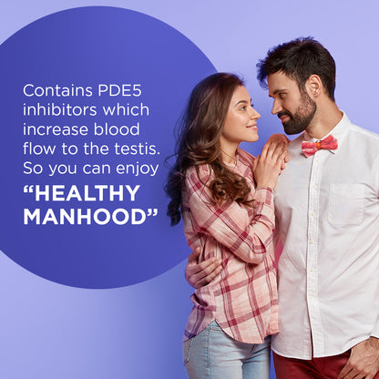 Contains PDE5 inhibitors which increase blood flow to the testis. So you can enjoy "Healthy Manhood"