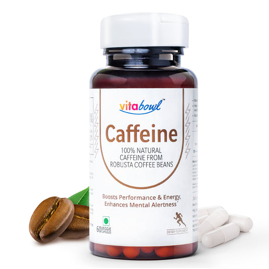 Natural Caffeine Capsules, Derived from Robusta Coffee Beans, Pre Workout Supplement, for Energy, Mental Focus & Performance - 60 Veg Capsules