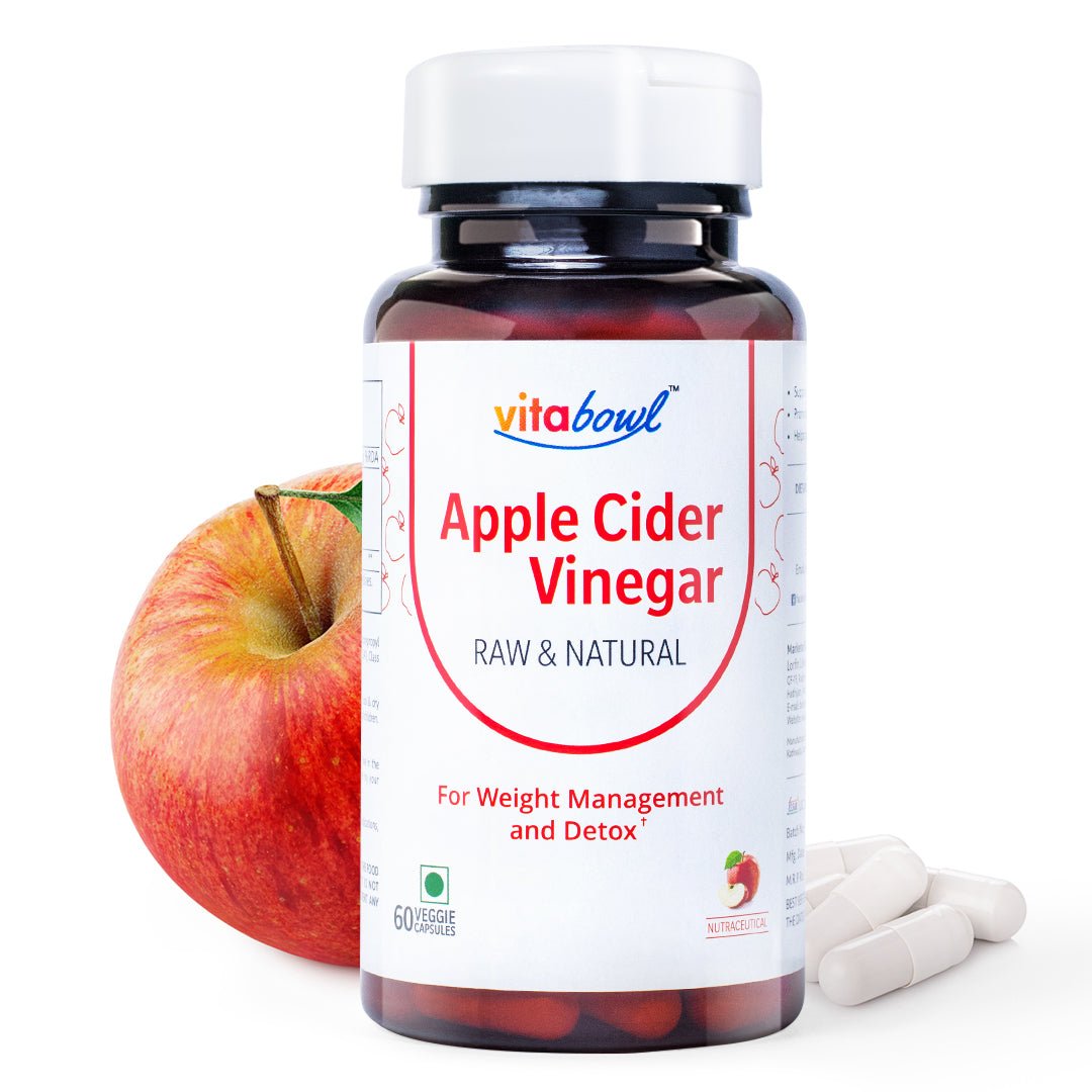 Apple Cider Vinegar (ACV) Capsules with Mother, Raw & Natrual for Weight Management & Detox - 60 Veg Capsules - Vitabowl