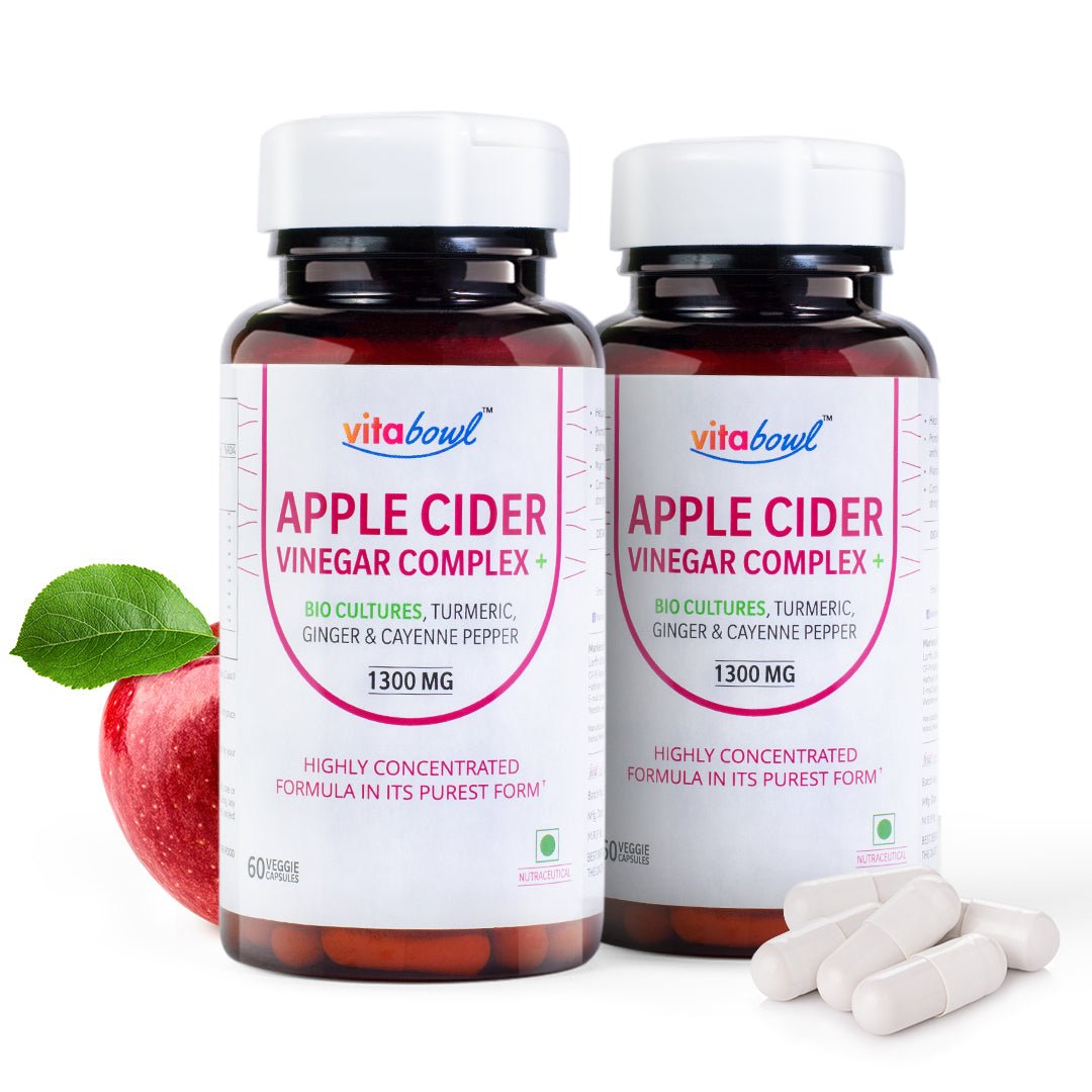 Apple Cider Vinegar Complex+ Capsules with Pre & Probiotic, Helps in Weight Management & Boosts Gut Health - 60 Veg Capsules - Vitabowl