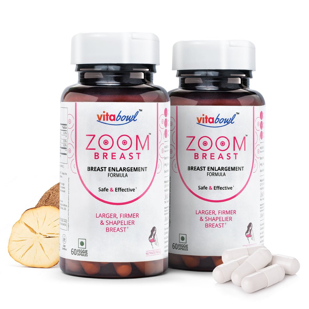 Zoom Breast Capsules, Increases Breast Muscles, Hormonal Health & Reduces Menopause Symptoms - 60 Veg Capsules - Vitabowl