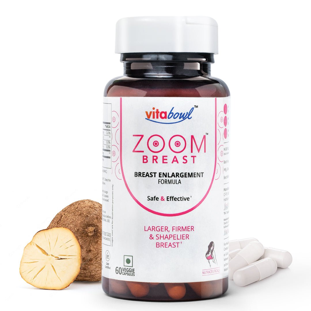 Zoom Breast Capsules, Increases Breast Muscles, Hormonal Health & Reduces Menopause Symptoms - 60 Veg Capsules - Vitabowl